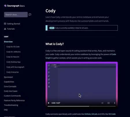 Screenshot of the site of Sourcegraph Cody