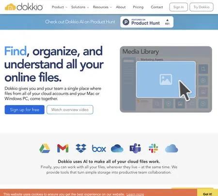 Screenshot of the site of Dokkio