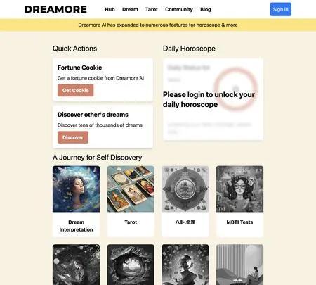 Screenshot of the site of Dreamore