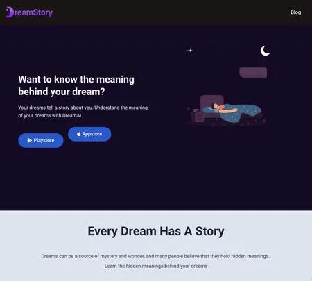 Screenshot of the site of DreamStory