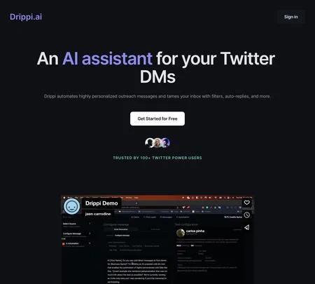 Screenshot of the site of Drippi.ai