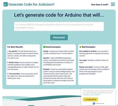Screenshot of the site of Duino Code Generator