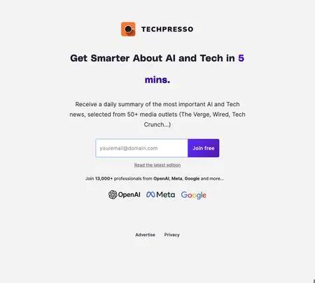 Screenshot of the site of Techpresso