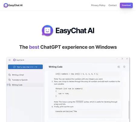 Screenshot of the site of EasyChat AI