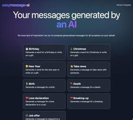 Screenshot of the site of Easymessage
