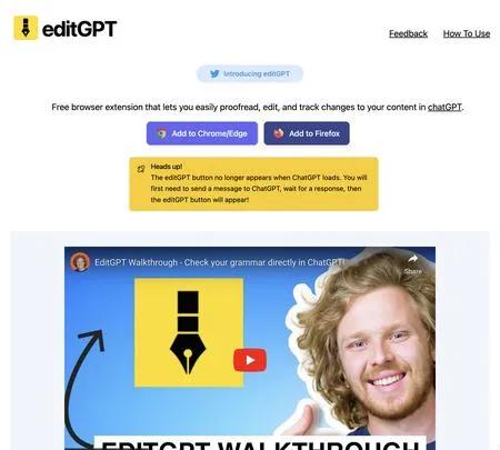 Screenshot of the site of editGPT