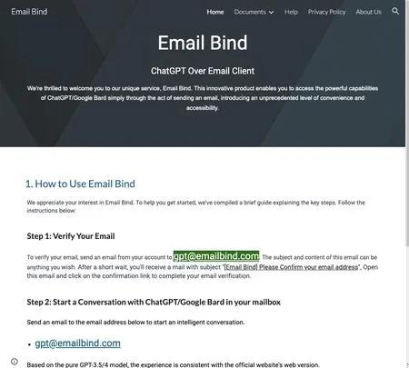 Screenshot of the site of Emailbind