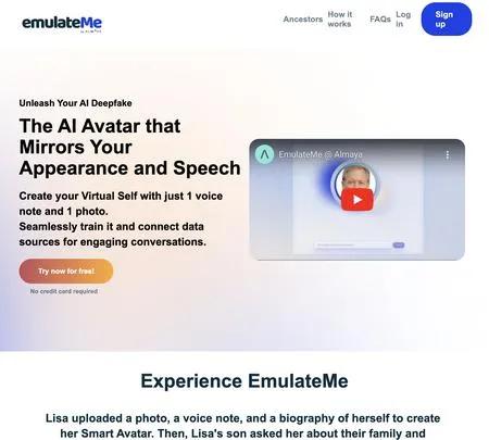 Screenshot of the site of EmulateMe