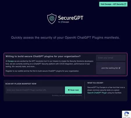 Screenshot of the site of SecureGPT