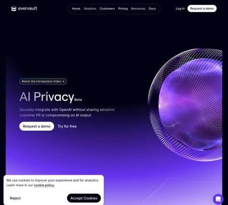 Screenshot of the site of Evervault