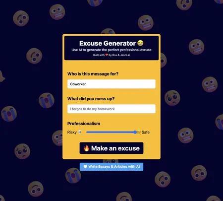 Screenshot of the site of Excuses AI