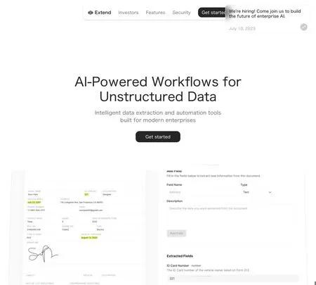 Screenshot of the site of Extend