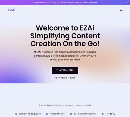 Screenshot of the site of EZAi AI