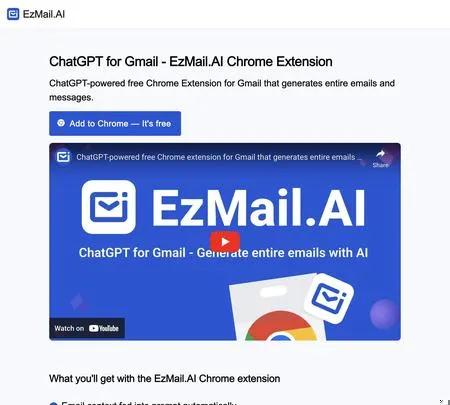 Screenshot of the site of EzMail.AI