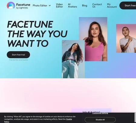 Screenshot of the site of Facetune
