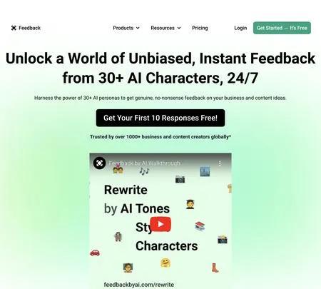 Screenshot of the site of Feedback by AI