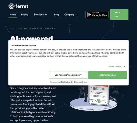 Screenshot of the site of Ferret