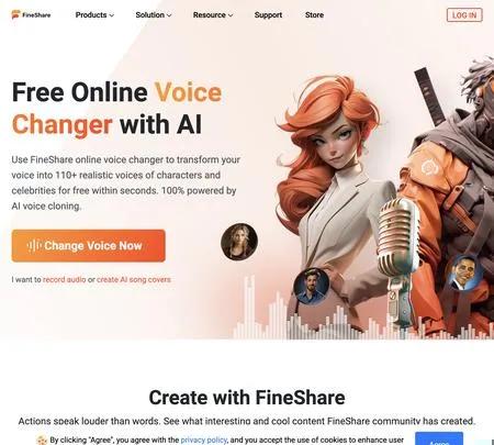 Screenshot of the site of FineShare Voice Changer
