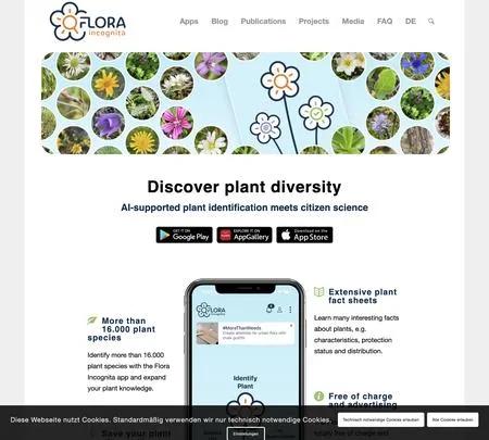 Screenshot of the site of Flora incognita