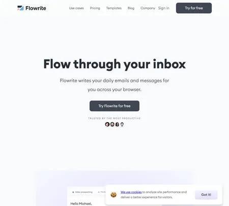 Screenshot of the site of Flowrite