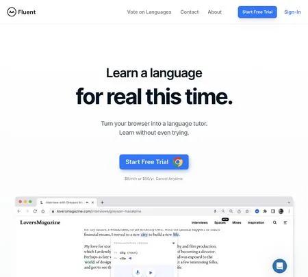Screenshot of the site of Fluent