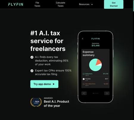 Screenshot of the site of Flyfin tax