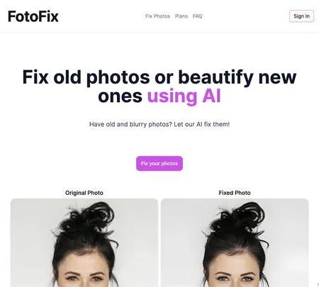 Screenshot of the site of FotoFix