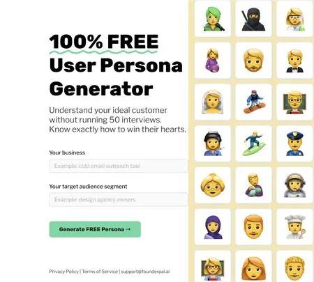 Screenshot of the site of FounderPal Persona Generator