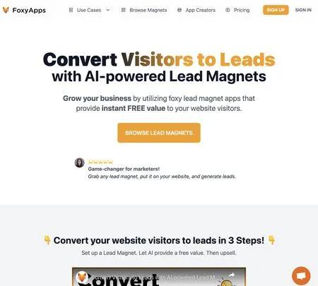 Screenshot of the site of Foxy Apps