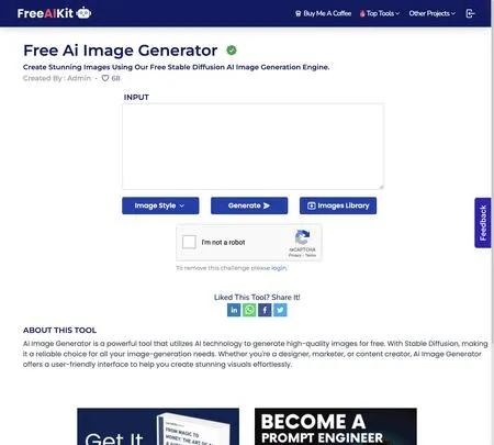 Screenshot of the site of Ai Image Generator