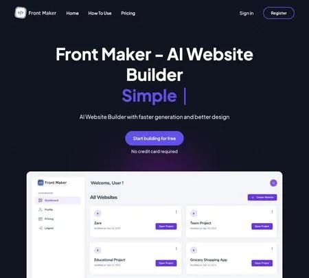 Screenshot of the site of Front Maker