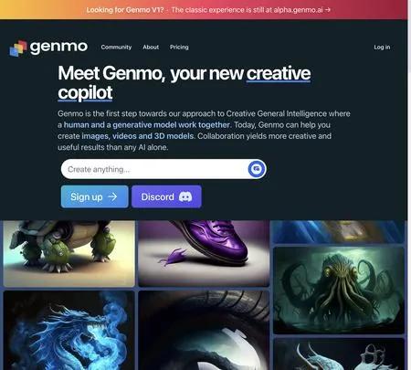 Screenshot of the site of Genmo