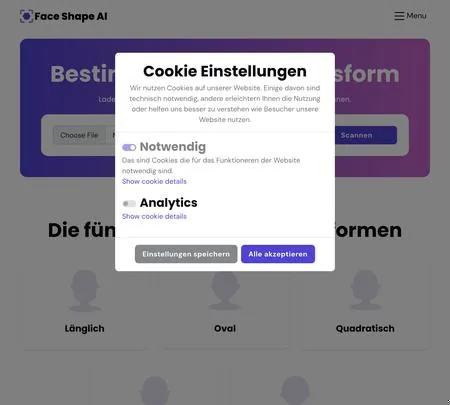 Screenshot of the site of Face Shape AI