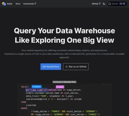 Screenshot of the site of Accio