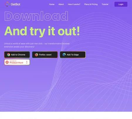 Screenshot of the site of GetBot