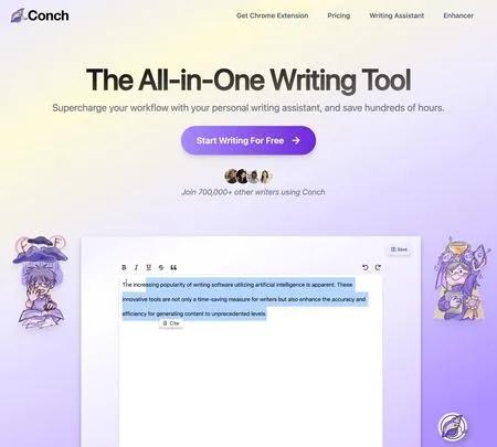 Screenshot of the site of Conch