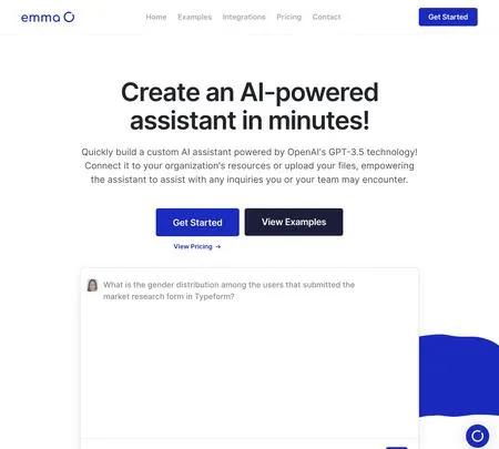 Screenshot of the site of Emma AI