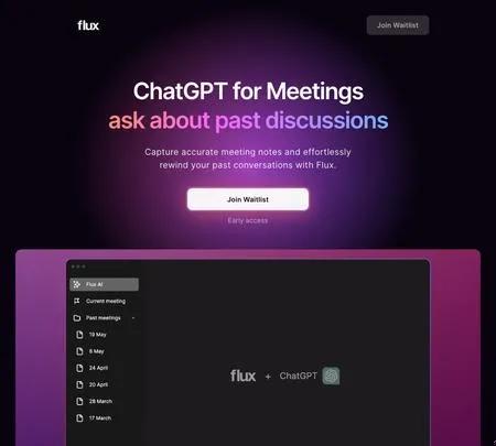 Screenshot of the site of Flux