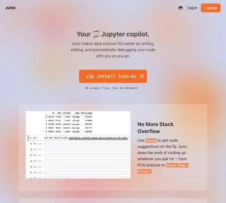 Screenshot of the site of Juno
