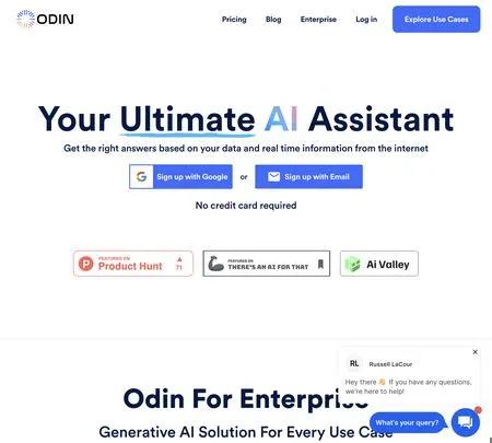 Screenshot of the site of Get Odin AI