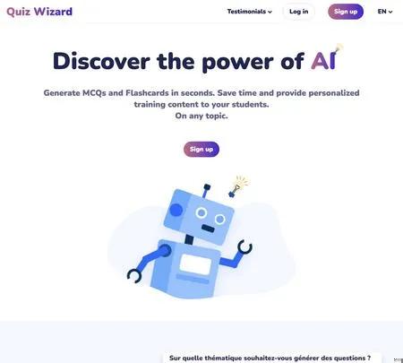 Screenshot of the site of Quiz Wizard