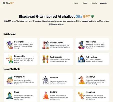 Screenshot of the site of GitaGPT
