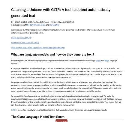 Screenshot of the site of GLTR