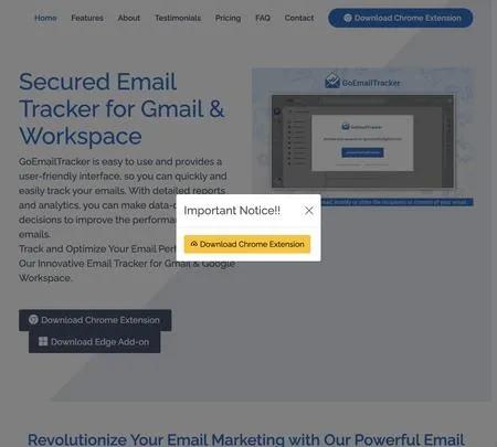 Screenshot of the site of GoEmailTracker
