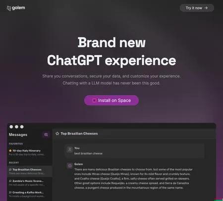 Screenshot of the site of Golem