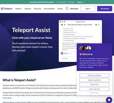 Screenshot of the site of Teleport Assist