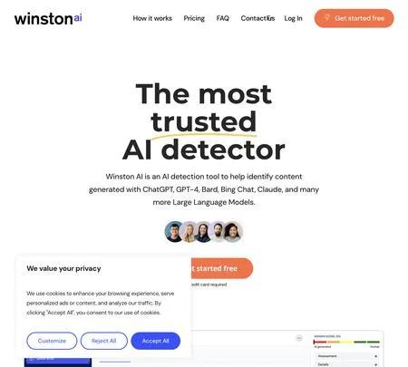 Screenshot of the site of Winston AI