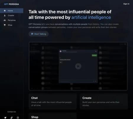Screenshot of the site of GPT Persona