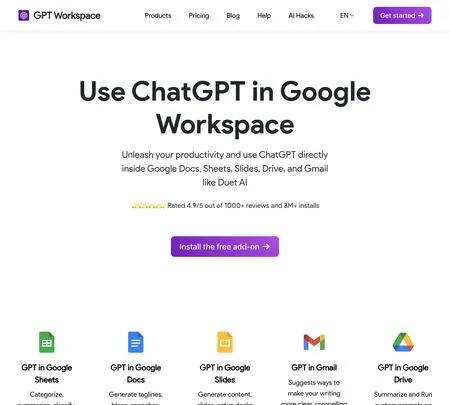 Screenshot of the site of GPT Workspace