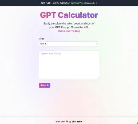 Screenshot of the site of GPT Calculator